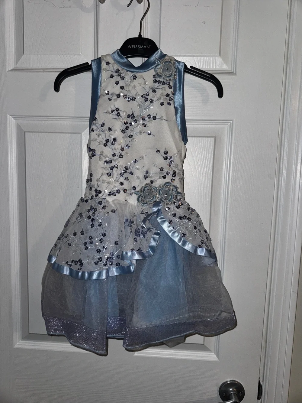Weissman Ivory and Light Blue Sequin Floral Girls' Formal Dress